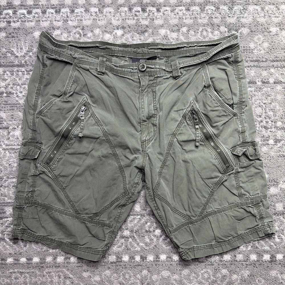 Armani Exchange AX Utility Cargo Shorts Men’s 36 Green Zipper Grunge Y2K